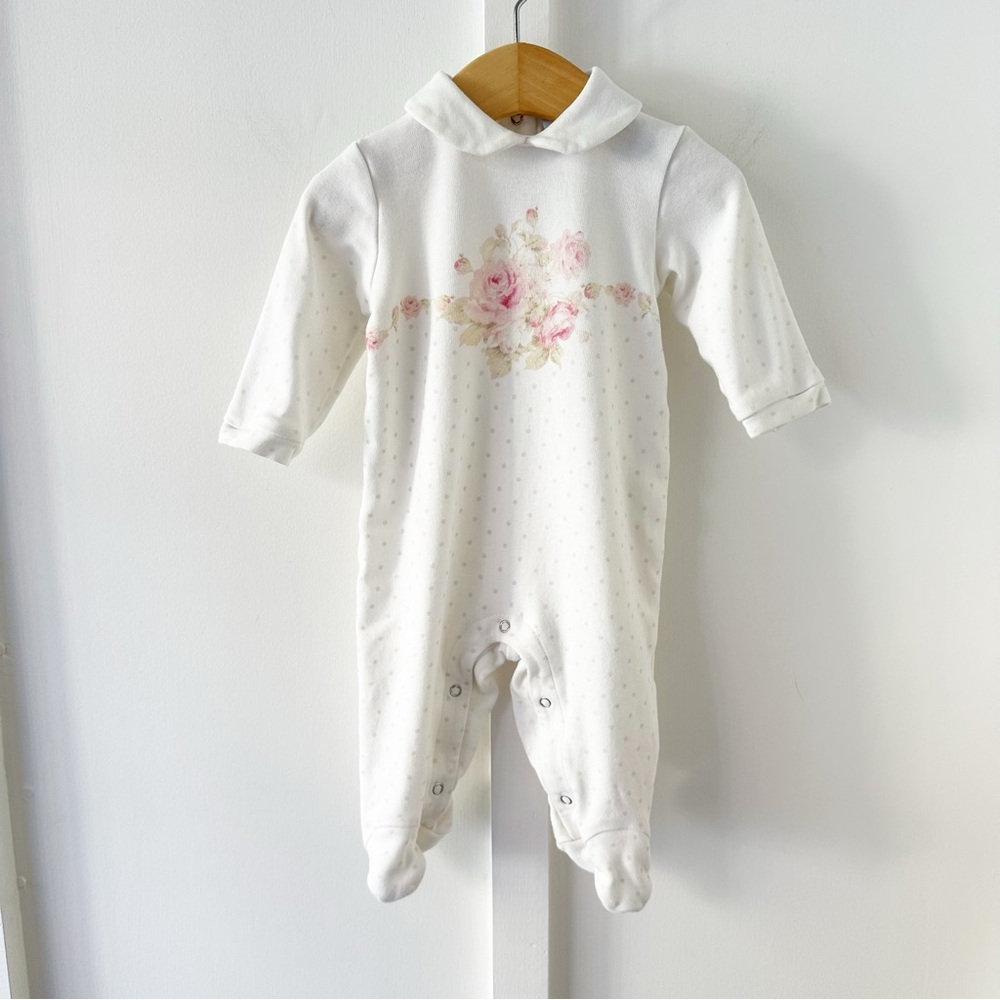 MONNALISA white rose footie baby grow